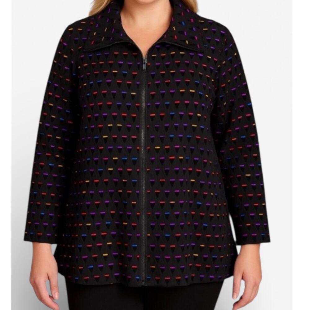 Berek Turn Up Turn Down Jacket Colorful Metallic Cutouts Zip Loosely Fit Size M